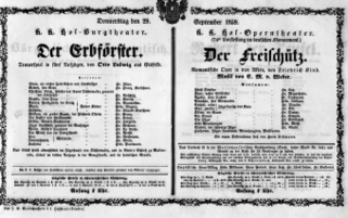 Theaterzettel (Oper und Burgtheater in Wien) 18590929 Seite: 1