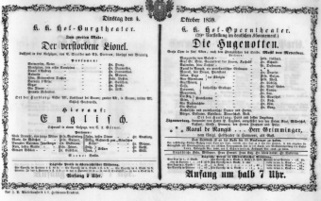 Theaterzettel (Oper und Burgtheater in Wien) 18591004 Seite: 1