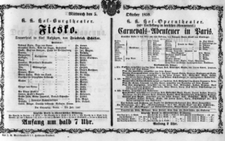 Theaterzettel (Oper und Burgtheater in Wien) 18591005 Seite: 1