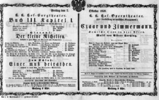 Theaterzettel (Oper und Burgtheater in Wien) 18591007 Seite: 1