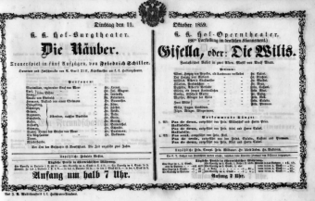 Theaterzettel (Oper und Burgtheater in Wien) 18591011 Seite: 1