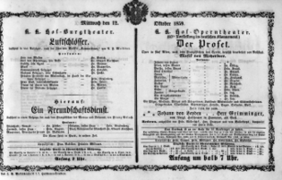 Theaterzettel (Oper und Burgtheater in Wien) 18591012 Seite: 1