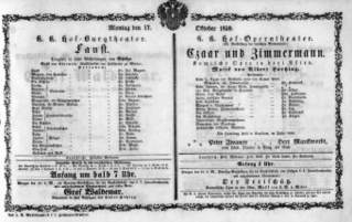 Theaterzettel (Oper und Burgtheater in Wien) 18591017 Seite: 1