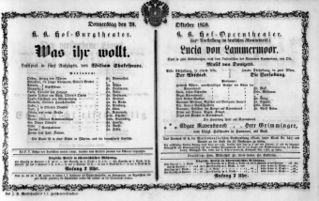 Theaterzettel (Oper und Burgtheater in Wien) 18591020 Seite: 1