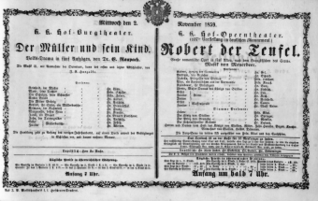 Theaterzettel (Oper und Burgtheater in Wien) 18591102 Seite: 1