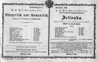 Theaterzettel (Oper und Burgtheater in Wien) 18591103 Seite: 1