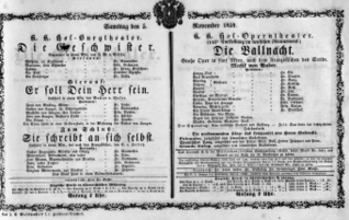 Theaterzettel (Oper und Burgtheater in Wien) 18591105 Seite: 1