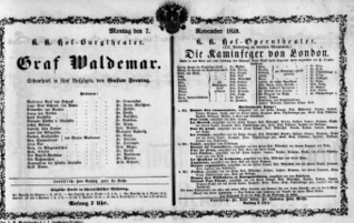 Theaterzettel (Oper und Burgtheater in Wien) 18591107 Seite: 1