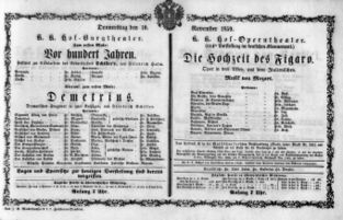 Theaterzettel (Oper und Burgtheater in Wien) 18591110 Seite: 1