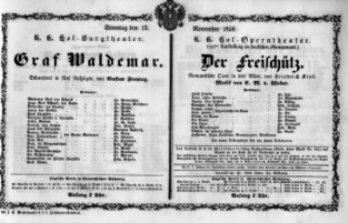Theaterzettel (Oper und Burgtheater in Wien) 18591113 Seite: 1