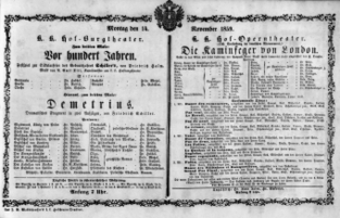 Theaterzettel (Oper und Burgtheater in Wien) 18591114 Seite: 1