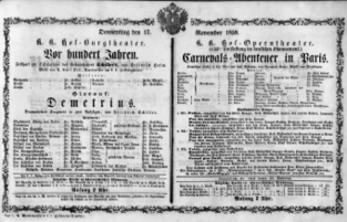 Theaterzettel (Oper und Burgtheater in Wien) 18591117 Seite: 1