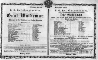 Theaterzettel (Oper und Burgtheater in Wien) 18591122 Seite: 1