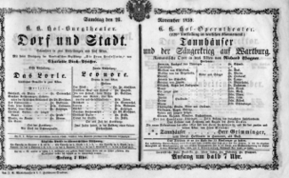 Theaterzettel (Oper und Burgtheater in Wien) 18591126 Seite: 1