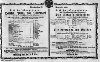 Theaterzettel (Oper und Burgtheater in Wien) 18591127 Seite: 1