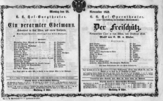 Theaterzettel (Oper und Burgtheater in Wien) 18591128 Seite: 1