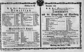 Theaterzettel (Oper und Burgtheater in Wien) 18591129 Seite: 1