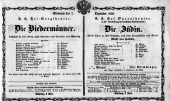 Theaterzettel (Oper und Burgtheater in Wien) 18591207 Seite: 1