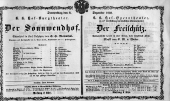 Theaterzettel (Oper und Burgtheater in Wien) 18591208 Seite: 1