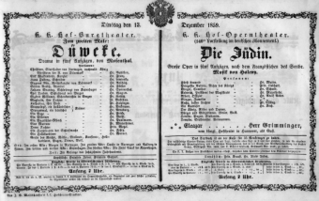 Theaterzettel (Oper und Burgtheater in Wien) 18591213 Seite: 1