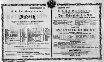 Theaterzettel (Oper und Burgtheater in Wien) 18591215 Seite: 1