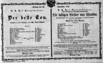 Theaterzettel (Oper und Burgtheater in Wien) 18591230 Seite: 1