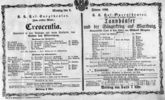 Theaterzettel (Oper und Burgtheater in Wien) 18600102 Seite: 1