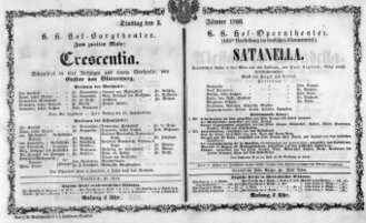 Theaterzettel (Oper und Burgtheater in Wien) 18600103 Seite: 1