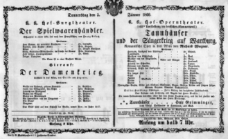 Theaterzettel (Oper und Burgtheater in Wien) 18600105 Seite: 1