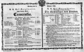 Theaterzettel (Oper und Burgtheater in Wien) 18600106 Seite: 1
