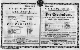 Theaterzettel (Oper und Burgtheater in Wien) 18600111 Seite: 1
