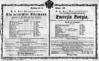 Theaterzettel (Oper und Burgtheater in Wien) 18600115 Seite: 1