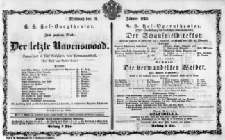 Theaterzettel (Oper und Burgtheater in Wien) 18600118 Seite: 1