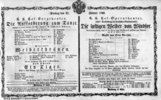 Theaterzettel (Oper und Burgtheater in Wien) 18600127 Seite: 1