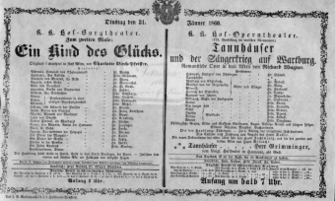 Theaterzettel (Oper und Burgtheater in Wien) 18600131 Seite: 1
