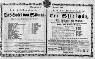 Theaterzettel (Oper und Burgtheater in Wien) 18600206 Seite: 1