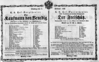 Theaterzettel (Oper und Burgtheater in Wien) 18600207 Seite: 1