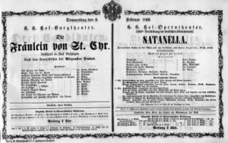 Theaterzettel (Oper und Burgtheater in Wien) 18600209 Seite: 1