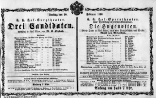 Theaterzettel (Oper und Burgtheater in Wien) 18600210 Seite: 1