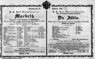 Theaterzettel (Oper und Burgtheater in Wien) 18600212 Seite: 1