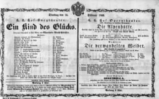 Theaterzettel (Oper und Burgtheater in Wien) 18600214 Seite: 1