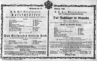 Theaterzettel (Oper und Burgtheater in Wien) 18600215 Seite: 1