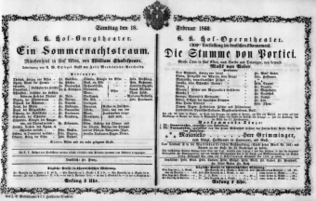 Theaterzettel (Oper und Burgtheater in Wien) 18600218 Seite: 1