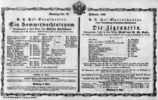 Theaterzettel (Oper und Burgtheater in Wien) 18600219 Seite: 1