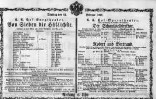 Theaterzettel (Oper und Burgtheater in Wien) 18600221 Seite: 1