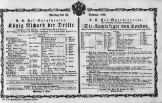 Theaterzettel (Oper und Burgtheater in Wien) 18600227 Seite: 1