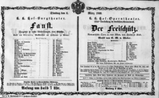 Theaterzettel (Oper und Burgtheater in Wien) 18600306 Seite: 1