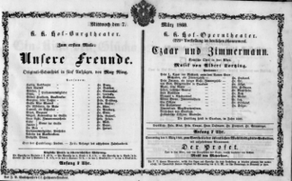 Theaterzettel (Oper und Burgtheater in Wien) 18600307 Seite: 1