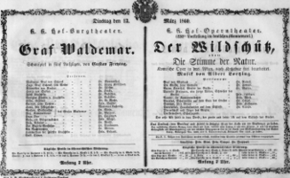 Theaterzettel (Oper und Burgtheater in Wien) 18600313 Seite: 1