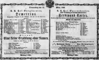 Theaterzettel (Oper und Burgtheater in Wien) 18600315 Seite: 1